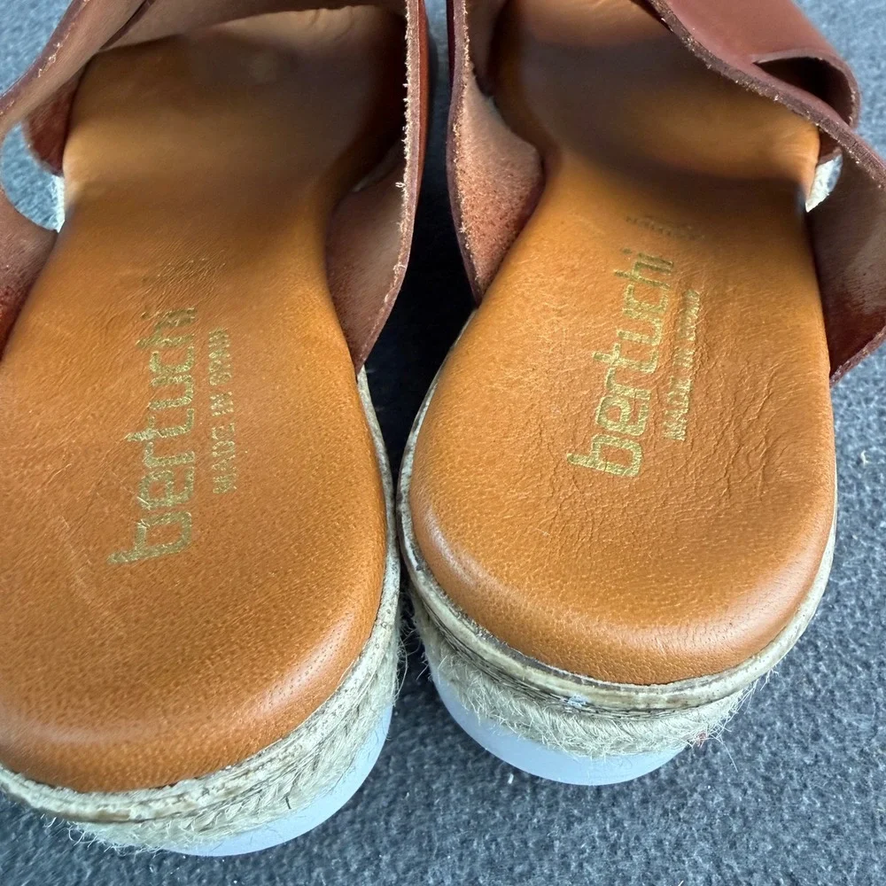 Bertuchi Womens 8 Brown Leather Espadrille Platform Slide‎ Sandals Spain